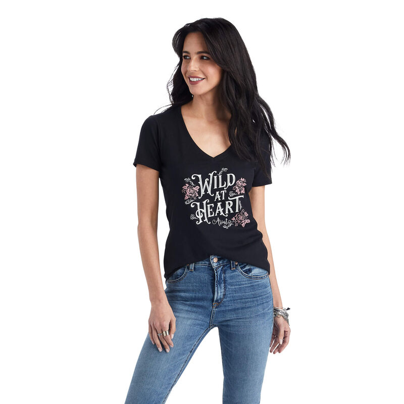 Ariat T-Shirts Damen - Wild Heart Schwarz ( DXAKI-2749 )
